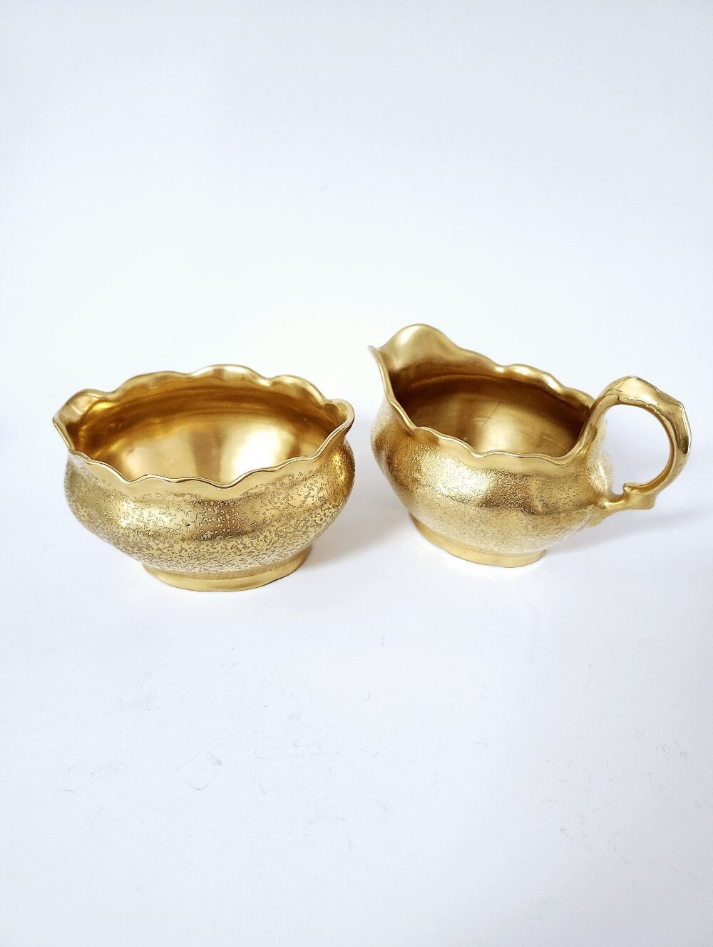 Antique Bohemia Czecho-Slovakia Gold Porcelain Creamer Sugar Bowl Set